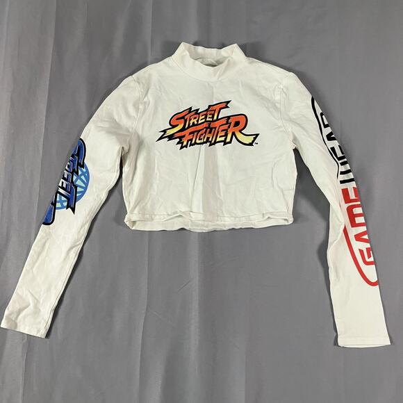 Street Fighter Shirt Womens Small Long Sleeve Crop Top Mock Neck Capcom Graphic - Picture 1 of 9